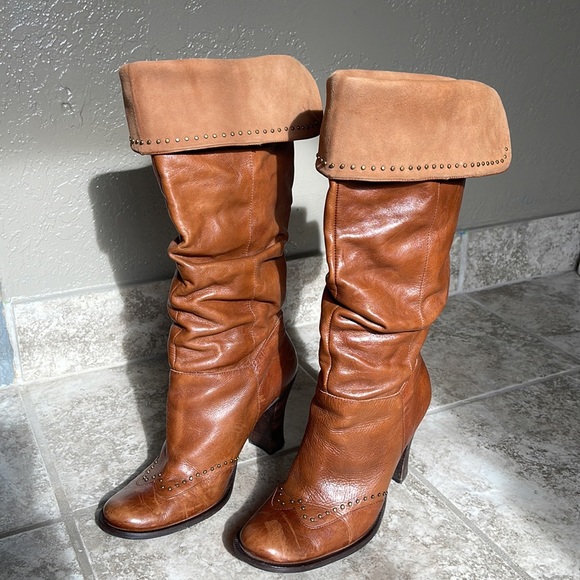 Kenneth Cole Reaction Chantell Brown Leather Slouch Heeled Knee Boots 8.5 - Picture 11 of 13
